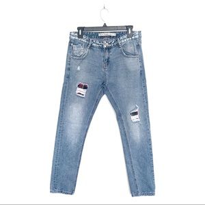 Zara Trafaluc Boyfriend Jeans With Plaid Patches